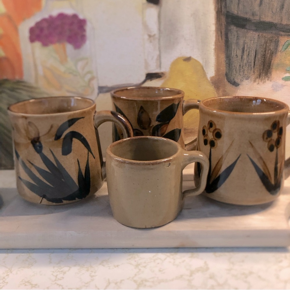 Vintage Set of 3 Japanese Speckled Stoneware Mugs Coffee Cups + Espresso Cup